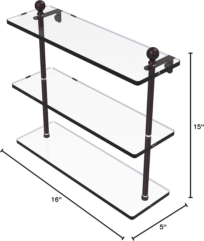Allied Brass MA-5/16 Mambo Collection 16 Inch Triple Tiered Glass Shelf, Antique Bronze