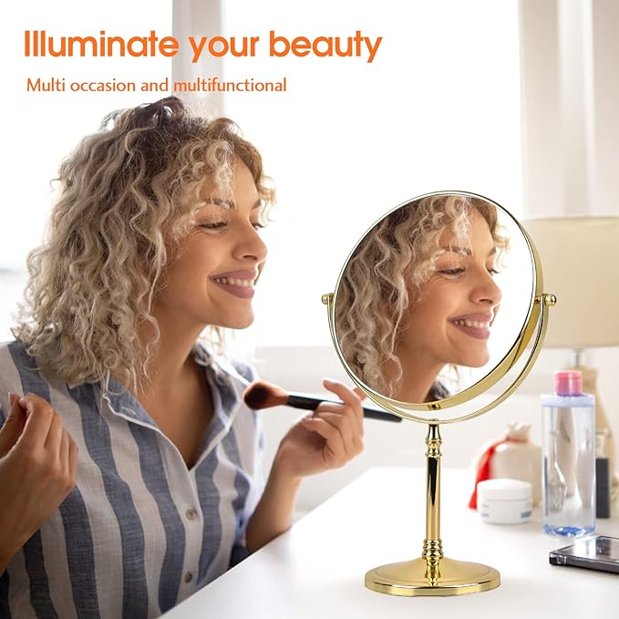 Makeup Mirror 8" Magnifying Mirror 1/10X Magnification, Large Table top Double-Sided Swivel Vanity Mirror Chrome Finish