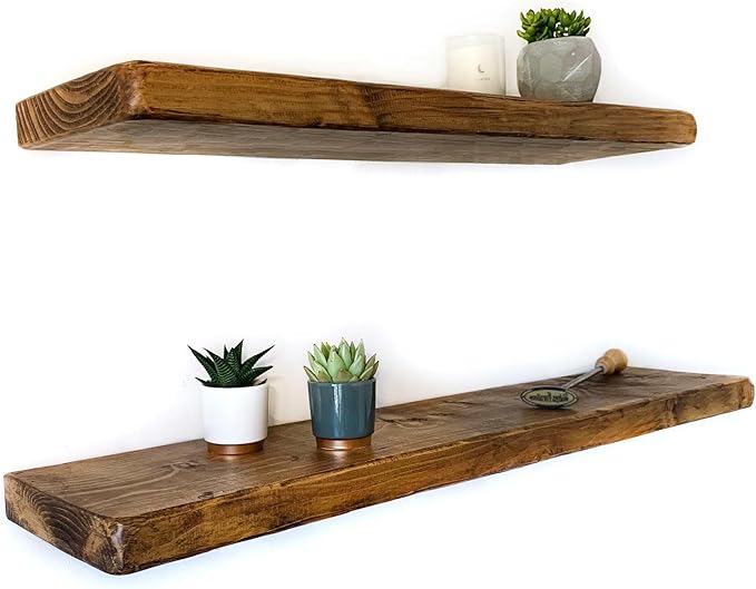 Handmade Beautiful 20" Natural Solid Wood Floating Shelf Each Piece Uniquely Crafted. with pre-drilled Floating Shelf Brackets, Easy to Install.
