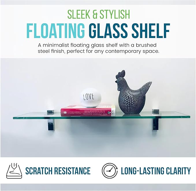Spancraft Falcon Glass Shelf 10" X 30" in Brushed Steel