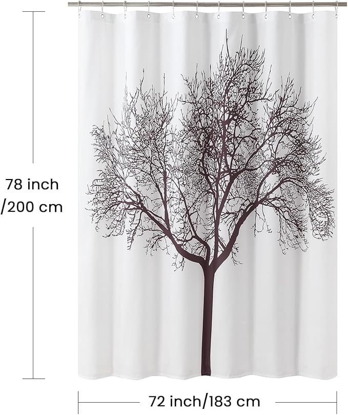 Long Fabric Shower Curtain, Reddish Brown Tree Plant Shower Curtains for Bathroom, Modern Decorative Bathroom Curtains, 72" W x 78" H