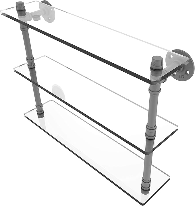 Allied Brass P-440-22-TGS Pipeline Collection 22 Inch Triple Glass Shelf, Matte Gray
