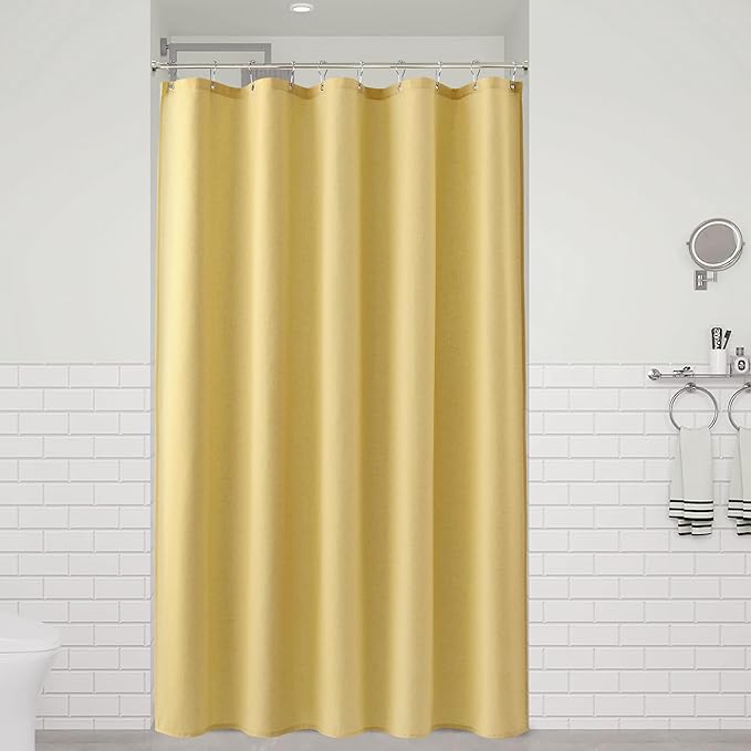 Naturoom Yellow 54 Inch Shower Curtain - Stall Narrow Half Linen Ultra Thick Fabric Shower Curtain Set with Hooks, Boho Farmhouse Rustic RV Camper Bath Curtains for Bathroom, 54x78
