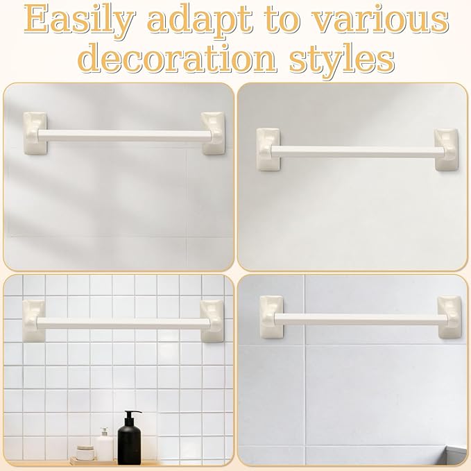 2 Pcs Ceramic Almond Bone Towel Bar Rod Rack Post, Mid Century Modern Vintage Set Wall/Tile Mount for Bathroom & Kitchen, Replacement for Broken Towel Rack Posts (Rod Not Included)