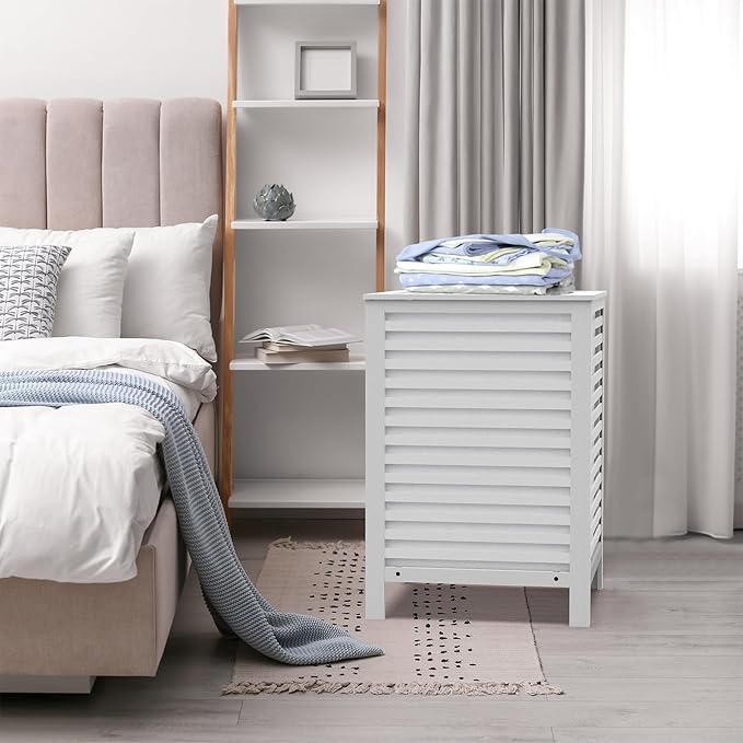 Bamboo Laundry Hamper with Lid, 120L Large Double Laundry Basket with Removable Liner Bag, 2-Section Clothes Laundry Sorter for Bedroom, Bathroom, Laundry Room,18.5 x 18.5 x 25.6 Inches