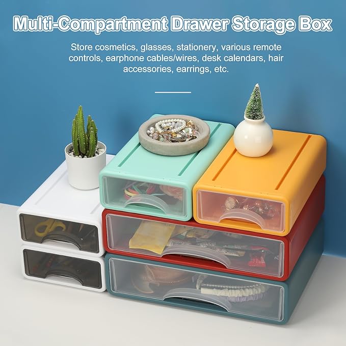 PATIKIL Small Stackable Storage Drawers, Stacking Drawers Mini Desk Bathroom Storage Organizer Cute Drawer Organizer Plastic for Desktop Office Pens Makeup Tape, 4Pcs, White