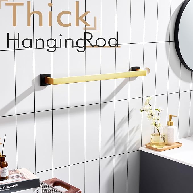 KOKOSIRI 24-Inch Towel Bars for Bathroom Wall Mounted Kitchen Towel Rack Holder T-304 Stainless Steel Matte Black and Brushed Gold, B4003GDK-L24