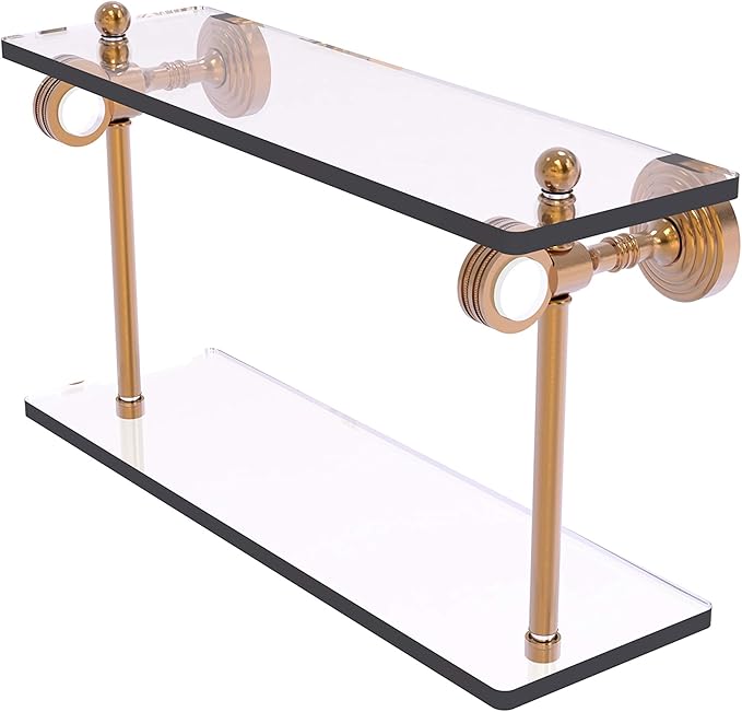 Allied Brass PG-2D-16 Pacific Grove Collection 16 Inch Two Tiered Dotted Accents Glass Shelf, Brushed Bronze