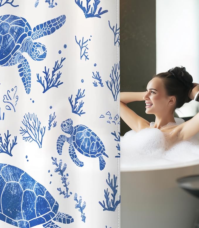 MAMUSE Shower Curtain for Bathroom - Cute Aesthetic Decorative Modern Girly Unique Girls Design Pretty Women Waterproof Fabric Cloth Cortinas de Baño Bathtub 72 x 72 Inch, Save Turtle