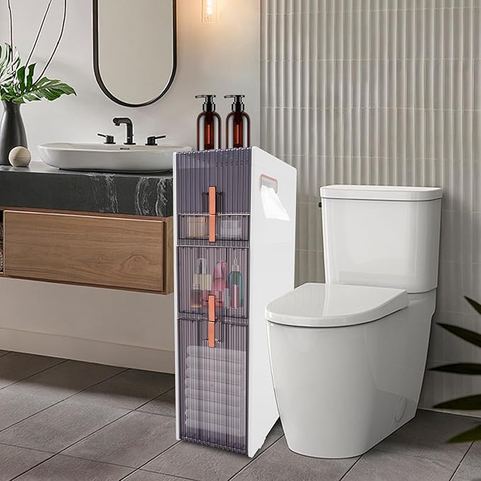 Bathroom Floor Cabinet,Narrow Slim Storage Cabinet,Freestanding Tower Shelf Bookshelf,Standing Toilet Paper Holder and Storage Cabinet,for Living Room,Bathroom,Bedroom,Kitchen,Entryway