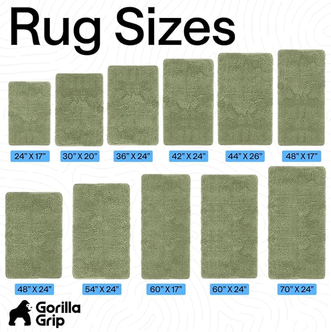 GORILLA GRIP Bath Rug Mat 30x20, Thick Soft Absorbent Chenille, Quick Dry Microfiber Mats, Rubber Backing Washable Shower Floor Rugs, US Designed Bathroom Bathmat Home Decor Accessories, Sage Green