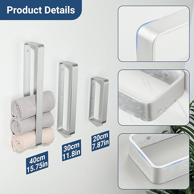 SAYAYO Brushed Nickel Hand Towel Holder for Bathroom Wall, 16 Inch Self Adhesive Towel Bar Hand Towel Rack Square Heavy Duty