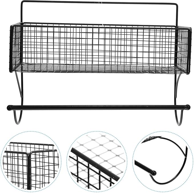VICASKY Bathroom Hanging Rack Wall-Mounted Iron Storage Shelf with Rod, Punch-Free Bathroom Shelving Organizer for Toiletries and Kitchen Storage