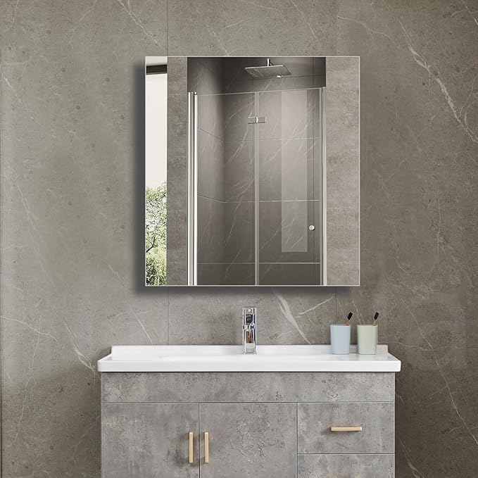 24"x24" Aluminum Medicine Cabinet, Bathroom Cabinet with Mirror,Firm and Durable, Waterproof and Rust-Proof, Recessed or Surface Mount,Assembly Required