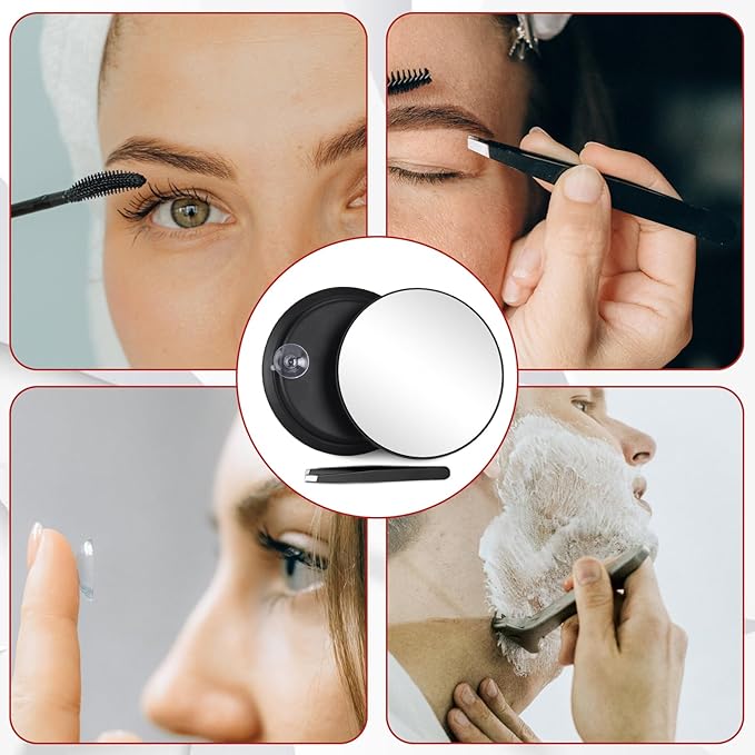 Round 30X Magnifying Mirror, 6inch Magnified Mirror with 3 Suction Cups Easy Mounting, Compact 30X Travel Magnification and Tweezers Set for Detailed Makeup,Shaving,Blackhead Blemish Removal