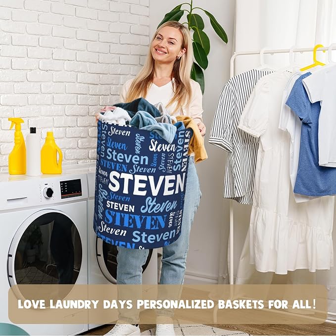 Custom Name Laundry Basket, Personalized Collapsible Laundry Hamper with Name for Bathroom Bedrooms, Customized Dirty Clothes Hamper Storage Basket Gifts for Kids Boys Girls Baby Men Women