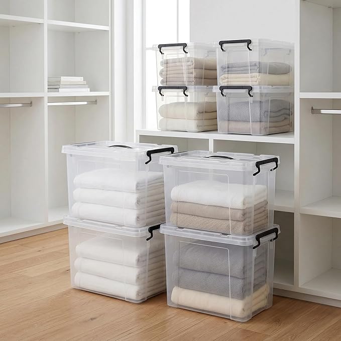 240 QT Clear Storage Bins with Lids, 4 Pack 60 QT-Stackable Plastic Organizer for Home, Office, Garage, BPA-Free, Heavy-Duty, See-Through Containers with Secure Latches & Handles