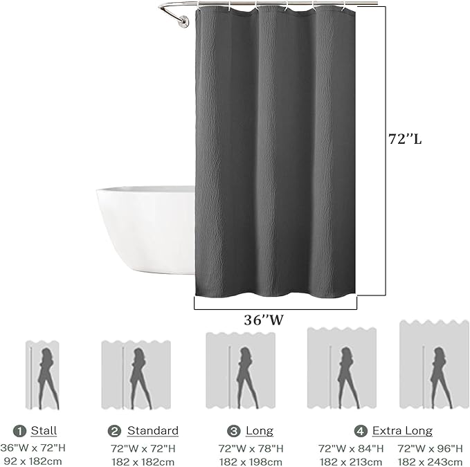 Aiyufeng 3D Textured Grey Small Shower Curtain for Bathroom, Fabric Shower Curtain Heavy Duty Cloth, Stall Size Narrow Bathroom Curtains, Machine Washable, 36x72 Inches