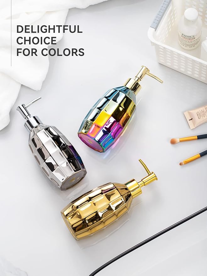 Silver Bathroom Accessory Set, Mosaic Ceramic Bathroom Accessories Set Include Lotion Dispenser, Toothbrush Holder Tumbler, and Soap Dish