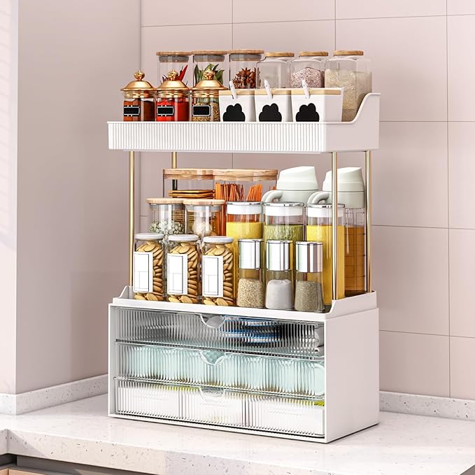 12.2" W Makeup Organizer Drawers - 5 Tiers Bathroom Counter Organizer, Cosmetic Storage Drawer for Dresser Countertop and Bathroom Vanity for Large Skincare, Perfume, Clear