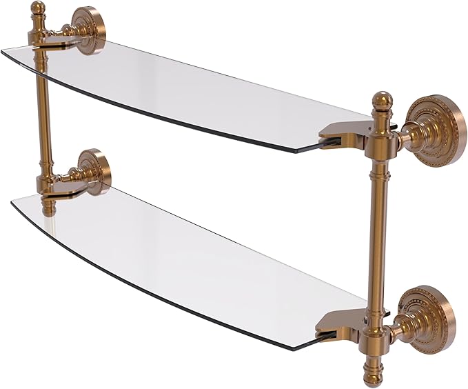 Allied Brass RD-34/18-BBR Retro Dot Collection 18 Inch Two Tiered Glass Shelf, Brushed Bronze