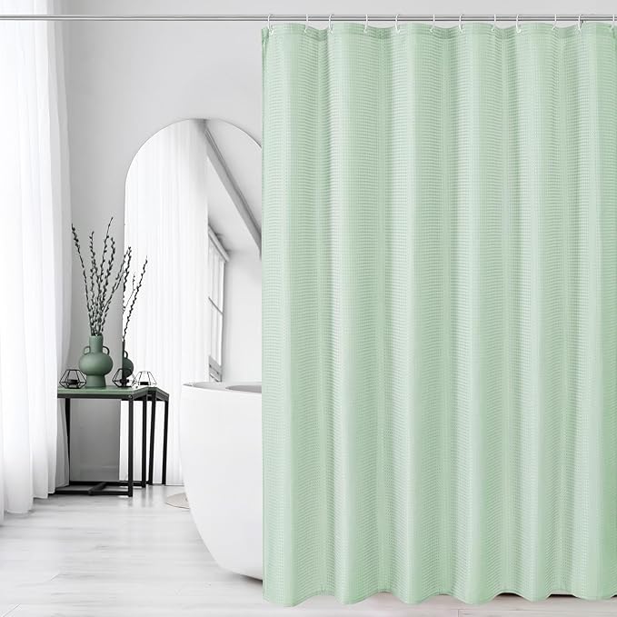 Gibelle Small Stall Shower Curtain 36 x 72, Narrow Half Waffle Weave Textured Fabric Shower Curtain for Bathroom, Water Repellent, Machine Washable, Mint Green