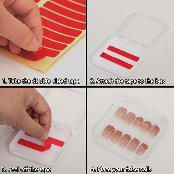 30 Pcs Press On Nail Storage Box Container False Nail Organizer Acrylic Display Case with a Large Stackable All-In-One Box and 120 Pcs Double Sided Adhesive Nail Display Tape (White)