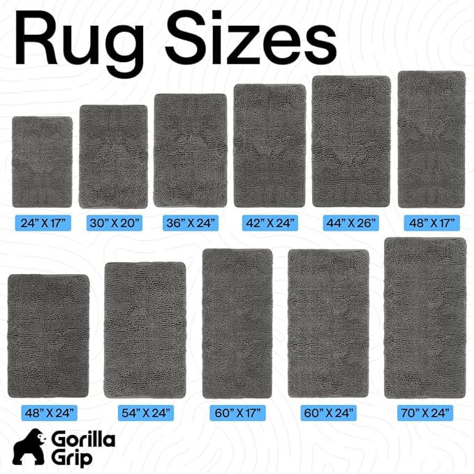 GORILLA GRIP Bath Rug Mat 60x17, Soft Absorbent Chenille, Quick Dry Microfiber Mats, Rubber Backing Washable Shower Floor Rugs, Bathmat Runner, US Designed Bathroom Home Decor Accessories Charcoal