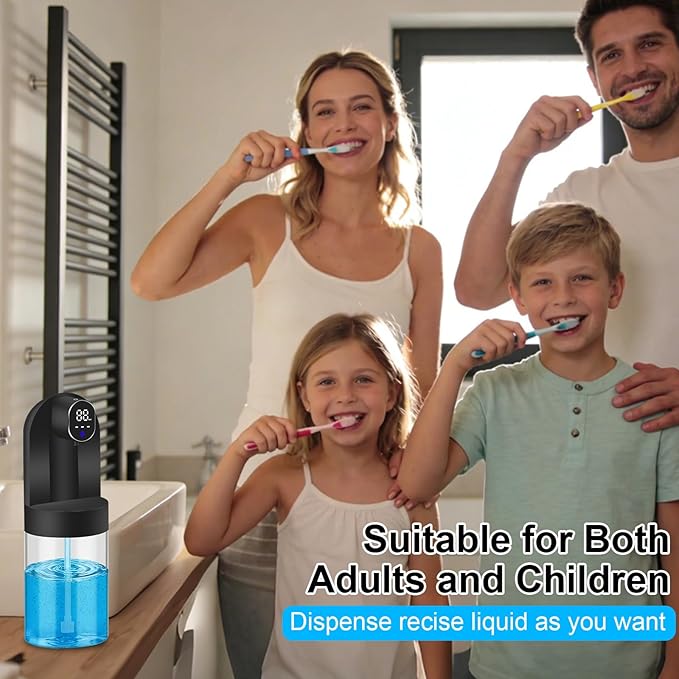 Automatic Mouthwash Dispenser for Bathroom, 20.29 oz Touchless Smart Wall-Mounted Mouth Wash Dispensers, 4 Magnetic Cups, 4 Dispensing Modes, Hands-Free Bathroom Accessories for Home Kids Family-Black