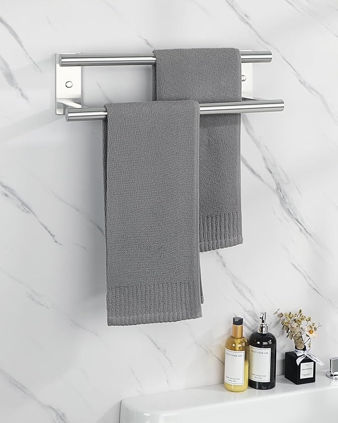 Alise Bathroom Double Towel Bar, 16 Inch Wall Mount Towel Holder, Towel Racks for Bathroom, SUS304 Stainless Steel Towel Hanger, Thickened Pipe with Strong Load-Bearing Capacity, Nickel