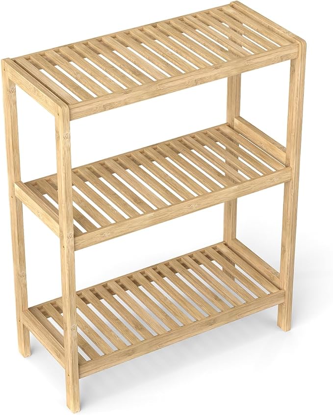 AIIT 3-Tier Bamboo Bathroom Shelf - 26" H Storage Shelves, Narrow Stand Rack Shelving Unit for Living Room Bedroom Kitchen, Nature