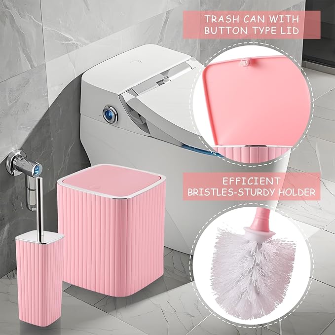 XLHOMO Bathroom Set with Shower Curtain and Rugs- 25PC Pink Bathroom Accessories, Shower Curtain Set, Toilet Brush, Trash Can, Qtip Holder & Soap Dispenser