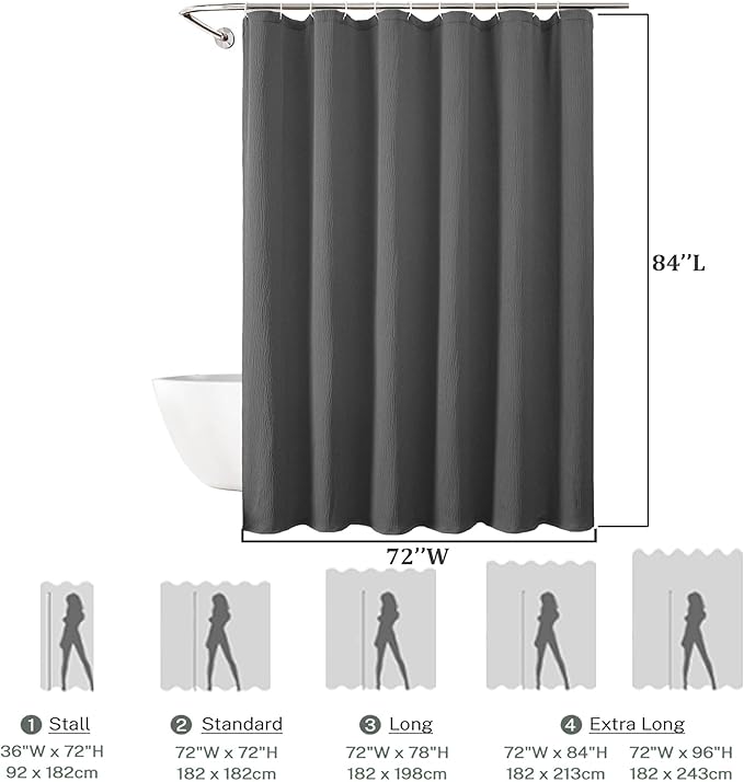 Aiyufeng Fabric Grey Long Shower Curtain for Bathroom, 3D Textured Pattern Shower Curtain Hotel Spa Quality, Boho Bathroom Curtain Modern Style Soft Cloth Luxury, Machine Washable,72x84 Inches