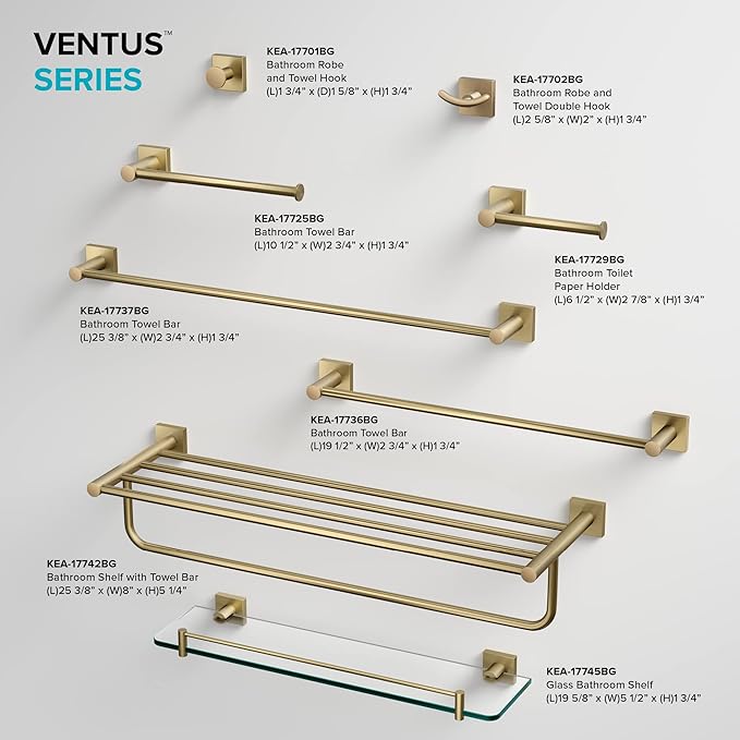 Kraus Ventus Glass Bathroom Shelf with Rail, Brushed Gold Finish, KEA-17745BG