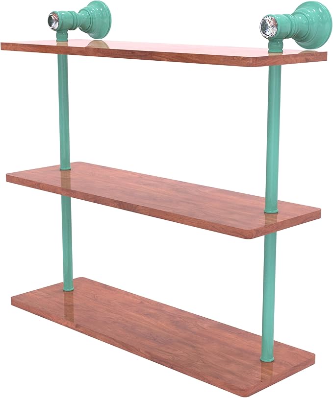 Allied Brass CC-5-16-IRW-SFG Carolina Crystal Collection 16 Inch Triple Wood Shelf, Sea Foam Green