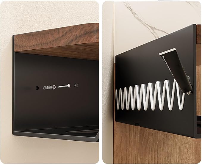Walnut Bathroom Shelf Stainless Steel Holder Wall Mount Phone Storage Home Decoration