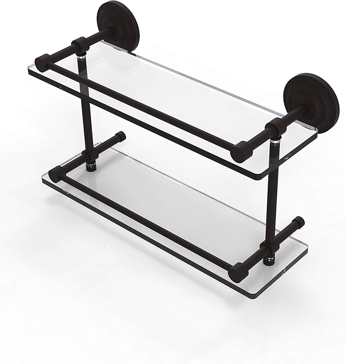 Allied Brass QN-2/16-GAL-ORB Qn 2 Gal Que New Inch Double Gallery Rail Glass Shelf, 16 Inch, Oil Rubbed Bronze