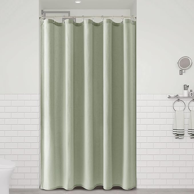 Naturoom Mist Sage 54 Inch Shower Curtain - Stall Narrow Half Linen Ultra Thick Fabric Shower Curtain Set with Hooks, Boho Farmhouse Rustic RV Camper Bath Curtains for Bathroom, 54x78