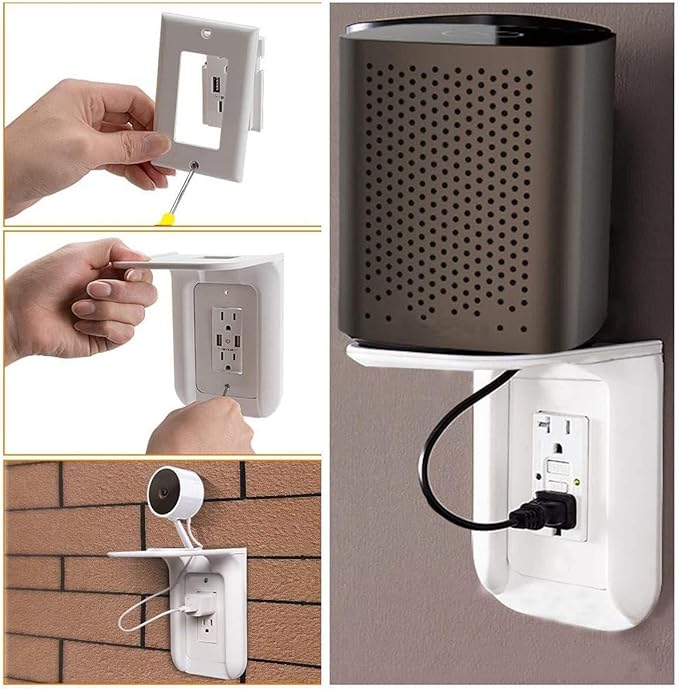 Outlet Shelf, Outlet Shelf Wall Holder ABS Plastic Bathroom Wall Organizer Holder for Smart Home Devices, Phones, Speaker