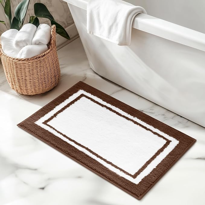 GRANNY SAYS Microfiber Bathroom Rugs Non Slip Washable, Water Absorbent Bathroom Mats for Tub, Soft Bath Mats for Bath Floor & Shower, Bath Rug, 24" x 36", Brown Bath Rugs