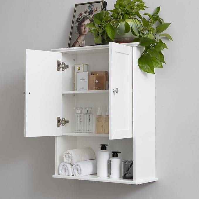 VANIRROR White Bathroom Wall Cabinet Over The Toilet Storage Cabinet, 24x30 Inch Wood Medicine Cabinets Wall Mounted Bathroom Cabinet with Doors for Laundry Room, Bedroom Kitchen