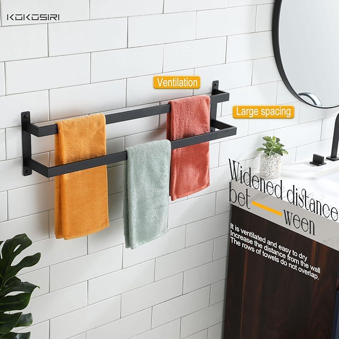 KOKOSIRI Towel Bars Black Bath Towel Holders 32 Inches Bathroom 2-Tiers Ladder Towel Rails Wall Mounted Towels Shelves Rack Stainless Steel, B5008BK-L32