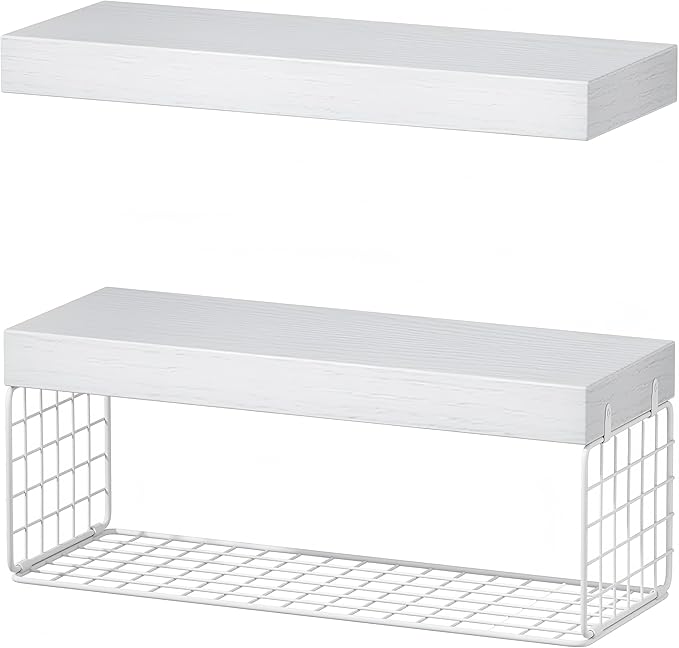 Bathroom Shelves Over Toilet - Heavy Duty Storage Rack, 25+ lbs Weight Capacity, Minimalist Design Wall Mounted Floating Shelves Toilet Paper Storage Farmhouse Decor Shelf 16 inch (White, General, 2)