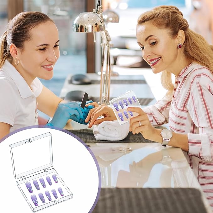 30 Sets Press on Nail Box Nail Display Case Artificial Nail Display Storage Box with 60 Pcs Adhesive Double Sided Tape Press On Nail Packaging for Nail Salon (Clear, 2.76 x 2.76 inch)