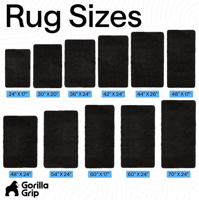 GORILLA GRIP Bath Rug Mat, Thick Soft Absorbent Chenille, Quick Dry Microfiber Mats, Rubber Backing Washable Shower Floor Rugs, US Designed Bathroom Bathmat Home Decor Accessories, 24x17, Black