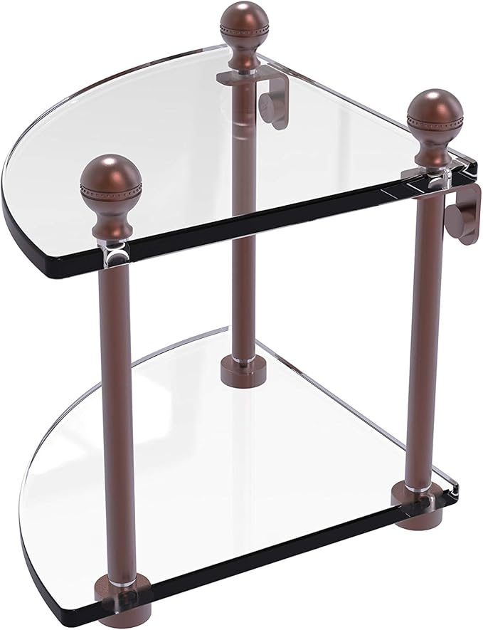 Allied Brass MA-3-CA Mambo Collection 2 Tier Corner Glass Shelf, Antique Copper