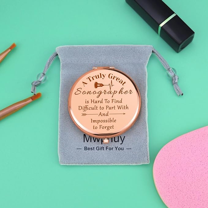 Sonographer Gifts for Women Pocket Makeup Mirror for Friend Student Ultrasound Tech Gift Radiologist Present Compact Makeup Mirror for Sonography Tech Graduation Retirement Present