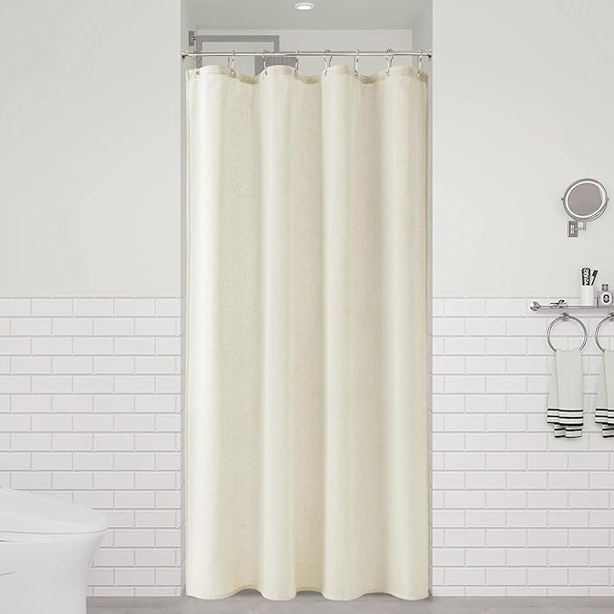 Naturoom Ivory Linen Shower Curtain, Cloth Textured Fabric Shower Curtain Set with Hooks, Simple Elegant Modern Farmhouse Country Ultra Thick Bath Curtains for Bathroom,Water Repellent,48x72