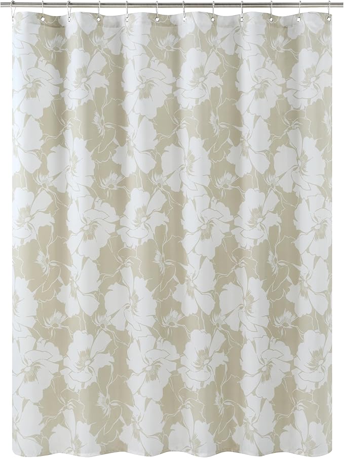 Floral Fabric Shower Curtains for Bathroom, Cream Beige Tan Flower Shower Curtain, Waterproof Washable Decorative Bathroom Curtains, 72" W x 72" H