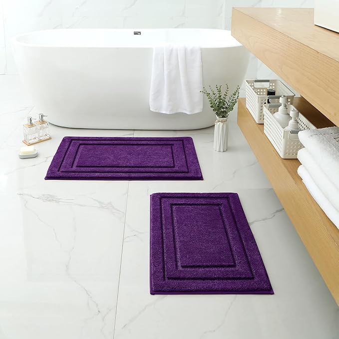 HOMEIDEAS Purple Bathroom Rugs Sets, 2 Piece Super Soft and Absorbent Non Slip Microfiber Machine Washable Bath Mats for Purple Bathroom Decor, 20" x 32" + 16" x 24"